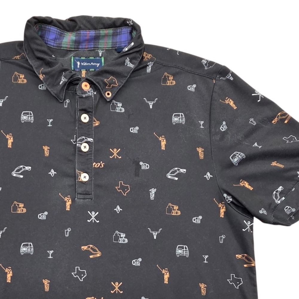 William Murray Tito's Hometown Golf Polo Black Mens Medium Vodka Texas AOP